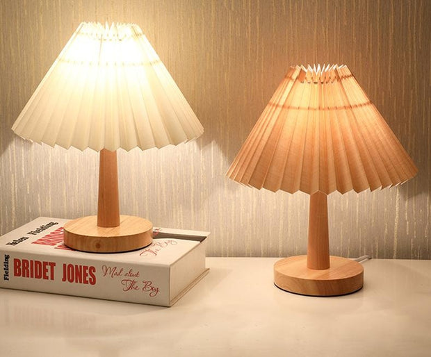 Usb Vintage Pleated Lamp Dimmable Korean Table Light With Led Bead White Warm Yellow For Bedroom Living Room Home Lighting Decor